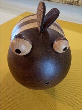 Handcrafted Dark Brown Wooden Bee Decorative Accent - Toothpick holder